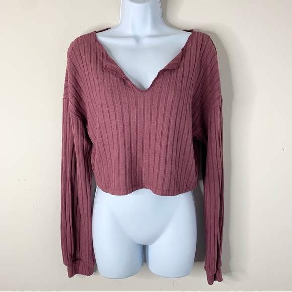 Ardene Women’s Top Long Sleeve Cropped Ribbed Knit Mauve Purple Size Large - Picture 7 of 12